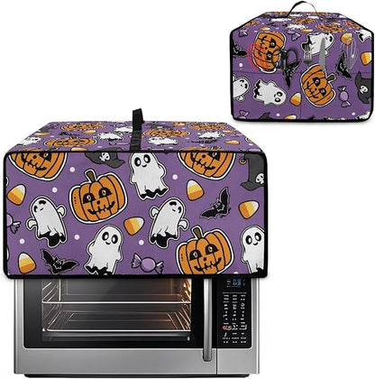 Air Fryer Toaster Oven Cover with Side Pockets, Protective Electrical Appliance Cover Kitchen Countertop Accessories, M, Ghost Pumpkin Bat Candy Violet Halloween Decor