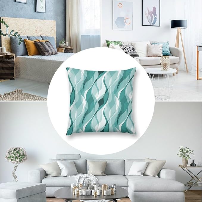 Teal Throw Pillow Covers Abstract Turquoise and Grey Striped Decorations for Bedroom Living Room Farmhouse Sofa Pillows Bed Couch 12x12 Inch
