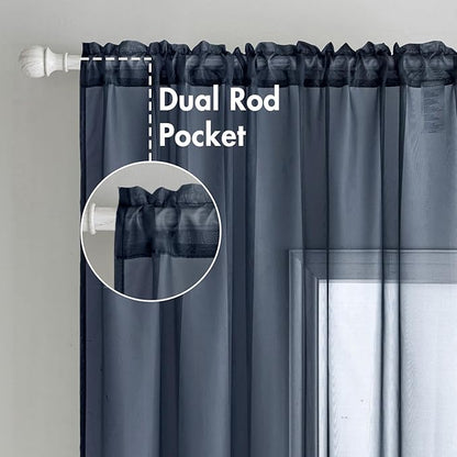 MIULEE 2 Panels Navy Blue Sheer Curtains 90 inches Long Window Curtains Rod Pocket Elegant Window Voile Panels/Drapes/Treatment for Bedroom Living Room (54X90 Inches)
