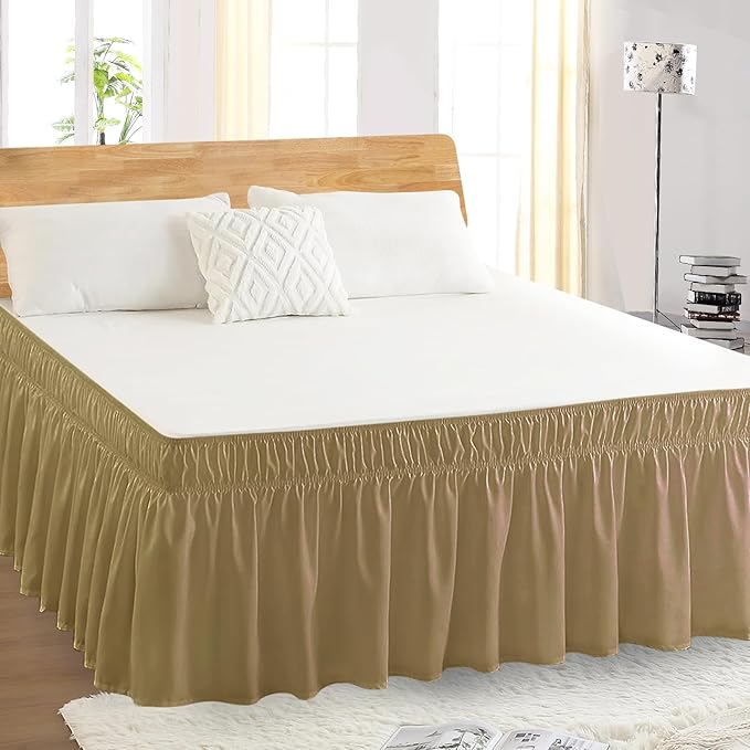 King Bed Skirt, Elastic Wrap Around Bed Skirt King Size, Bed Skirts for Adjustable Bed, Easy Fit with 18" Drop Length Tailored Drop Dust Ruffle (Beige)