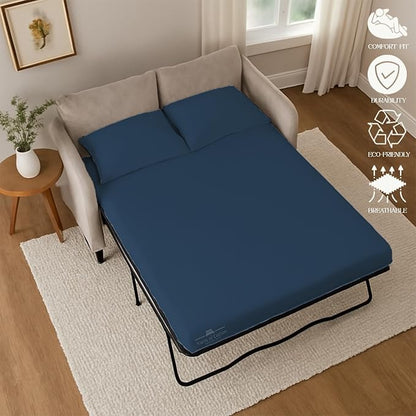 Sleeper Sofa 4 Piece Bed Sheet Set Premium Quality 100% Cotton 500 Thread Count, Smooth & Super Soft Sateen Weave, Extra Soft Bed Sheets, Wrinkle Free, 6 Inch Deep Pocket (Twin, Medium)