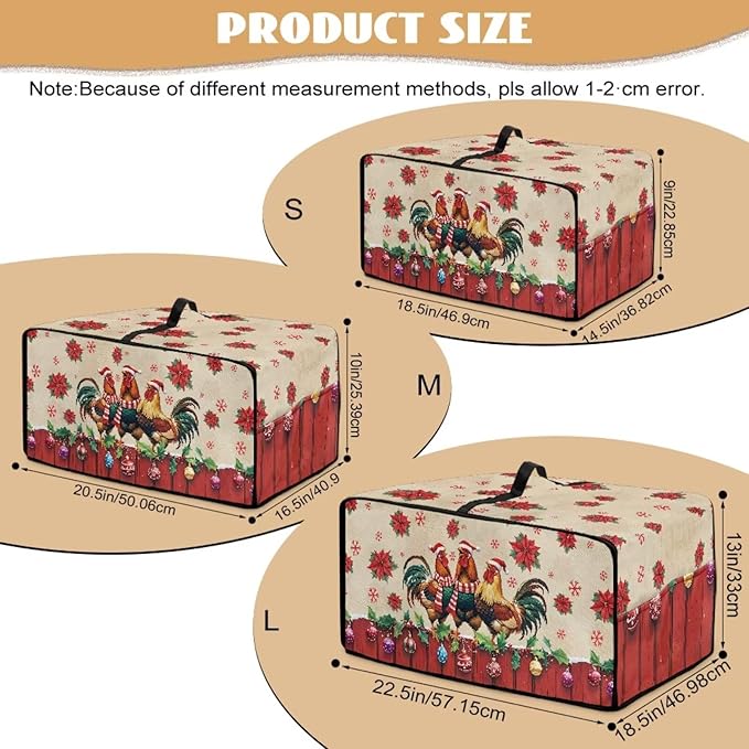 Christmas Toaster Oven Dust Cover with Storage Pockets, Protective Decorative Smart Oven Cover for for Kitchen Countertop, L, 18.5 x 22.5 x 13 Inches, Rooster Chicken Poinsettia Red Beige
