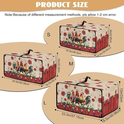 Christmas Toaster Oven Dust Cover with Storage Pockets, Protective Decorative Smart Oven Cover for for Kitchen Countertop, S, 14.5 x 18.5 x 9 Inches, Rooster Chicken Poinsettia Red Beige