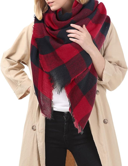 American Trends Women's Cozy Warm Winter Fall Blanket Scarf Stylish Soft Chunky Checked Giant Scarves Shawls