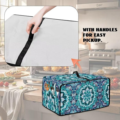 Boho Mandala Lotus Flower Print Microwave Oven Dust Cover with Storage Bags Toaster Oven Cover Polyester-Linen Fabric Small Appliance Dust Covers Fingerprint Protection, M