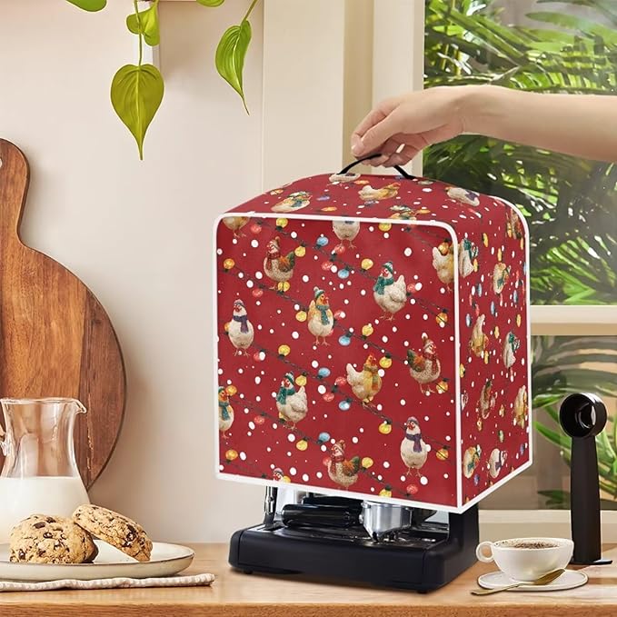 Christmas Rooster Coffee Maker Cover Protector for Small Appliance Decor Kitchen Dustproof Mixer Protection