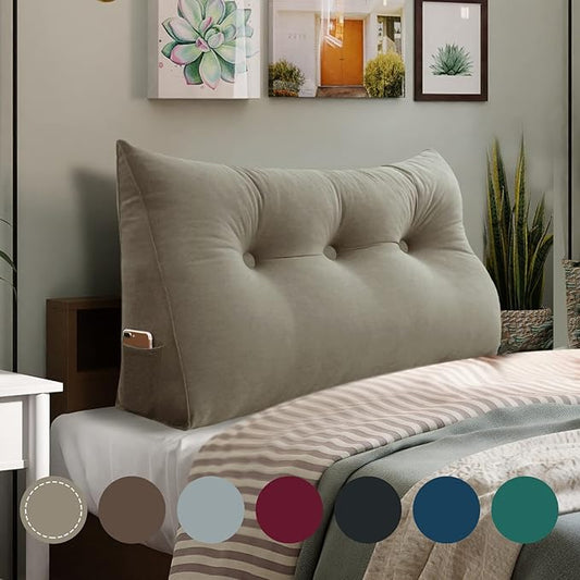 Wedge Headboard Pillow Dorm Room Reading Pillow Back Support for Sitting Up in Bed Bolster Lumbar Cushion Body Positioning Bedrest Velvet 39in Light Tan Twin