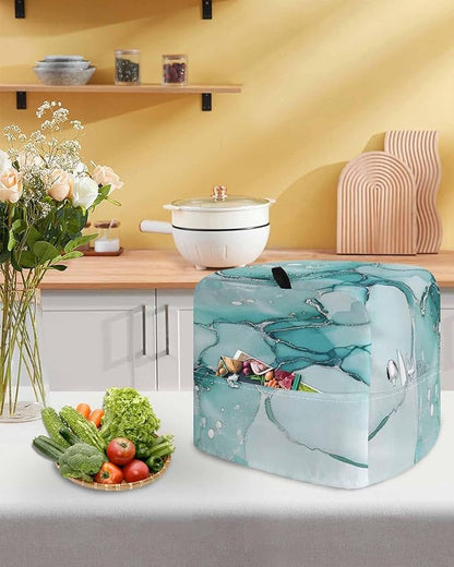 Turquoise Marble Stand Mixer Dust Cover with Storage Pocket & Handles, Fits All Tilt Head & Bowl Lift Modern Aesthetic Kitchen Appliance Cover Organizer Abstract Fluid Art Bag Accessories, 6-8 Quart