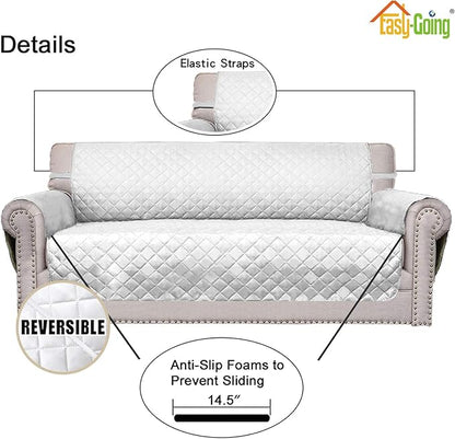 Easy-Going Sofa Slipcover Reversible Loveseat Sofa Cover Couch Cover for 2 Cushion Couch Furniture Protector with Elastic Straps for Pets Kids Dog Cat (Oversized Loveseat, White/White)