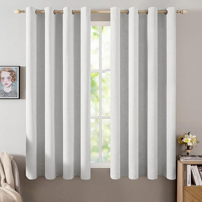MIULEE Linen Textured Curtains for Bedroom Solid 100% Blackout Thermal Insulated Heathered White Grommet Room Darkening Curtains & Drapes Luxury Decor for Living Room Nursery 52 x 63 Inch (2 Panels)