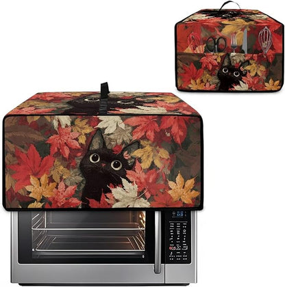 Air Fryer Toaster Oven Dust Cover Dust Protection Countertop Convection Oven Cover Stain-resistant Kitchen Appliance Protector, L, Black Cat Maple Leaf Fall Decor