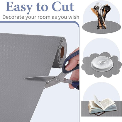 Drawer and Shelf Liner for Kitchen Cabinet: 12 in X 30 Ft Non Slip Waterproof Shelf Paper Non Adhesive Refrigerator Liners Gray Easy Liners for Bathroom Cupboard with Knife Tape Measure