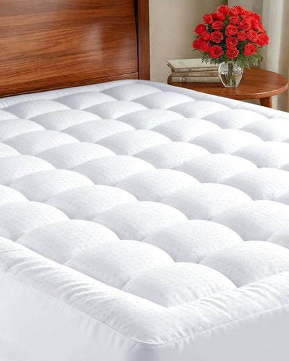 Mattress Pad King Size – Quilted Fitted Mattress Protector – Cotton Pillow Top Cover w/ 8-16" Deep Pockets – Thick, Comfy & Plush – Cooling, Breathable & Noiseless – Machine Washable – 78 x 80 (White)