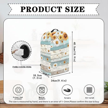 Kitchen Blender Food Processor Dust Cover with Top Handle and Drawstring, Dust Protection Easy to Clean Small Appliance Juicer Coffee Maker Cover Sunflower Daisy Blue Wood Grains