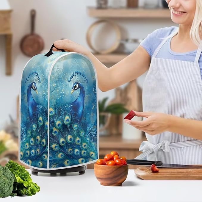 Talayituse Blue Peacock Print Blender Dust Cover, Fingerprint Protection Cover for Stand Mixer or Coffee Machine, Home Kitchen Appliance Covers for Stain Dust Resistant Supplies