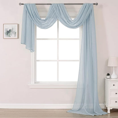 DONREN Sheer Canopy Bed Curtains Panels- Elegant Solid Voile Sheer Valance Topper Long Window Treatment Scarf for Villa/Cottage (1 Pcs, Dusty Blue, W34 x L216 Inch)