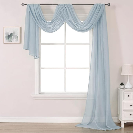 DONREN Sheer Canopy Bed Curtains Panels- Elegant Solid Voile Sheer Valance Topper Long Window Treatment Scarf for Villa/Cottage (1 Pcs, Dusty Blue, W34 x L216 Inch)