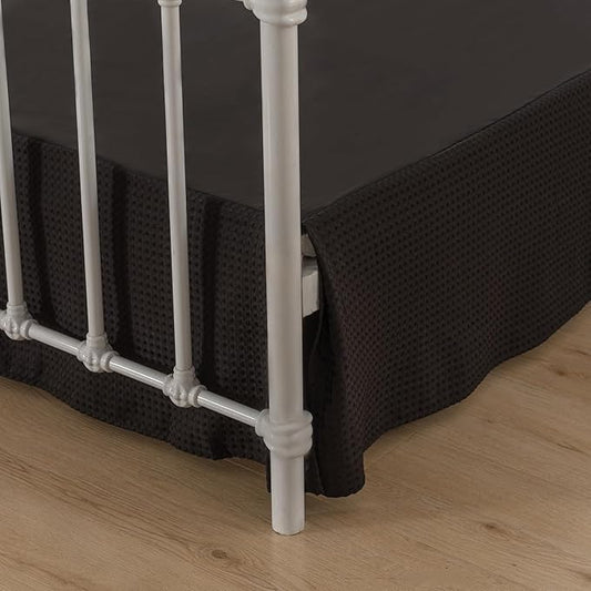 Queen Bed Skirt, Pleated Waffle Weave Bed Skirt with Split Corners, Tailored Dust Ruffle 16 Inch Drop Easy Fit, Machine Washable (Black, Queen- 16" Drop)