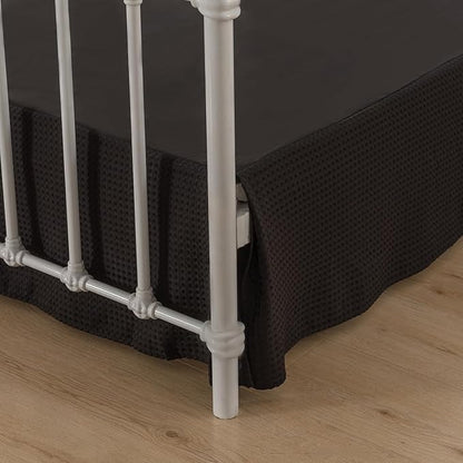 Bed Skirt King Size, Pleated Waffle Weave Bed Skirt with Split Corners, Tailored Dust Ruffle 12 Inch Drop Easy Fit, Machine Washable, Black, 12" King
