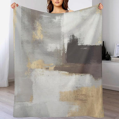 Fashion Gradient Blanket, Modern Abstract Baroque Grey Glod Painting Strokes Pattern Soft Warm Cozy Plush Flannel Covers for Livingroom Bedroom Couch Chair Camping Travel Home Decor Tapestry 30x40in