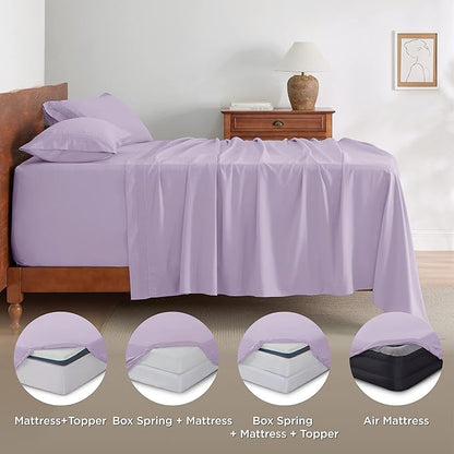 Bedsure Deep Pocket Twin Sheets Set - Fits Mattresses Up to 21 Inches Thick -3 Piece GentleSoft Bed Sheets, Moisture Wicking, Soft & Cooling Bedsheet & Pillowcases, Easy & Secure Fit, Light Purple