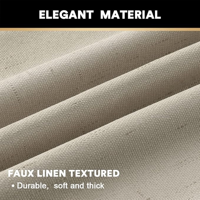 PrinceDeco Linen 100% Blackout Curtains for Bedroom/Living Room Reduce Noise Light Blocking Window Curtains Drapes for Boho Home Decor, Linen Look Fabric with White Liner (52 x 96 Inch,Cobblestone)