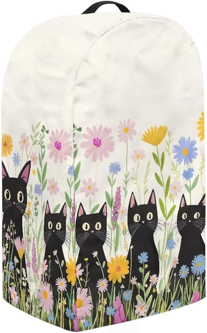 Flowers Black Cats Blender Cover Dust Cover Appliance Dust Cover for Small Food Processor Coffee Maker Juice Maker, Easy Clean