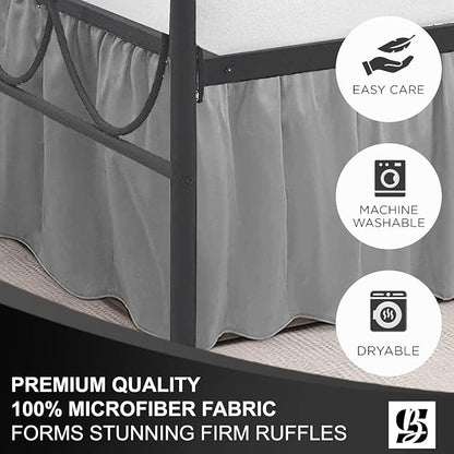 SKY BEDDINGS - King Size Ruffled Bed Skirt with Split Corners - 18 Inch Drop Dust Ruffle Bed Skirt with Platform Three Sided Coverage - 100% Microfiber, Light Grey