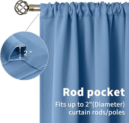 BGment Denim Blue Blackout Curtains 63Inches Length for Bedroom - Rod Pocket Thermal Insulated Room Darkening Window Drapes for Living Room Bathroom, 42 x 63 Inch, 2 Panels