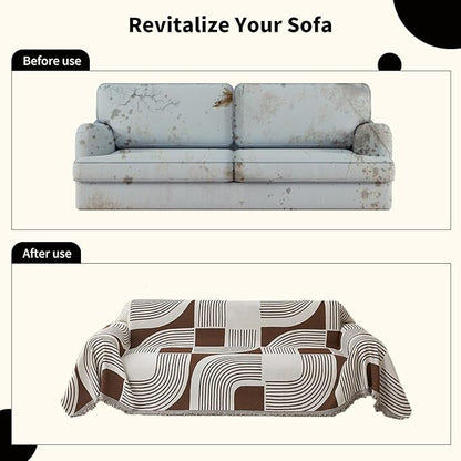 Boho Chenille Couch Cover with Tassels, Bohemian Sofa Cover for 1 Cushion Couch, Armchair, Chair, 1 Seater (71" x 91", Coffee)
