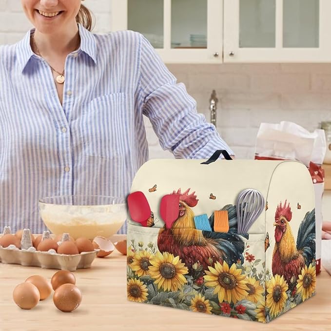 Stand Mixer Covers for 4.5-5 Quart Mixer Rooster with Butterfly Mixer Covers Protector Kitchen Aid Mixer Cover Accessories Decoration