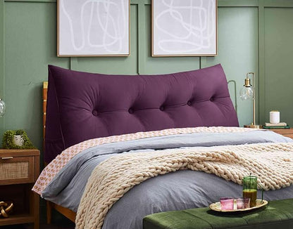 Triangular Reading Bed Rest Pillow Large Bolster Cushion Headboard Backrest Wedge Pillow with Removable Cover and Two Large Side Pockets (Dark Purple, King: 78 x 8 x 20 inches)