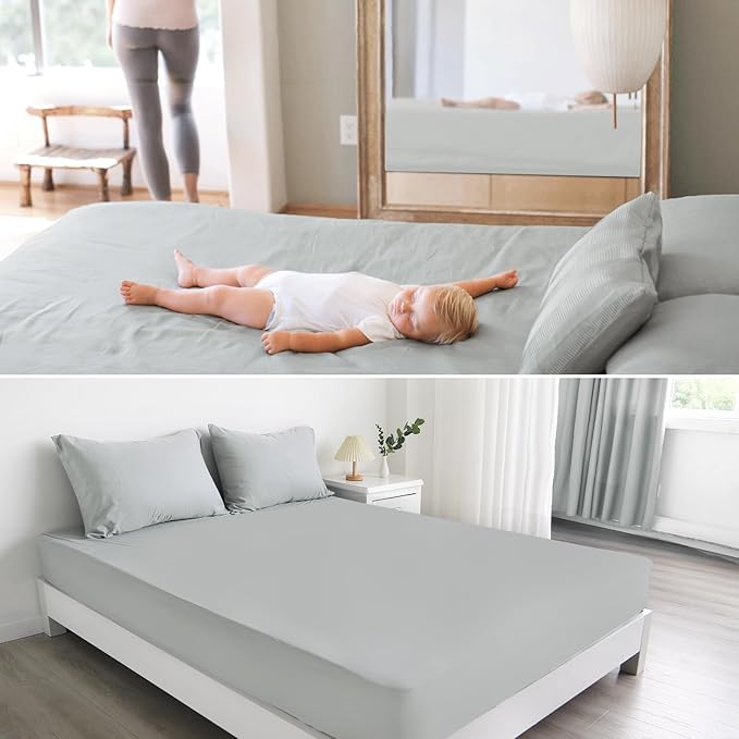 Twin Fitted Sheet Only, Super Soft & Cozy Twin Size Bed Sheets for Boys Kids with Deep Pocket to 14 Inch, Cooling Jersey Mattress Bottom Sheets,Shrinkage & Stain Resistant, Wrinkle Free, Gray