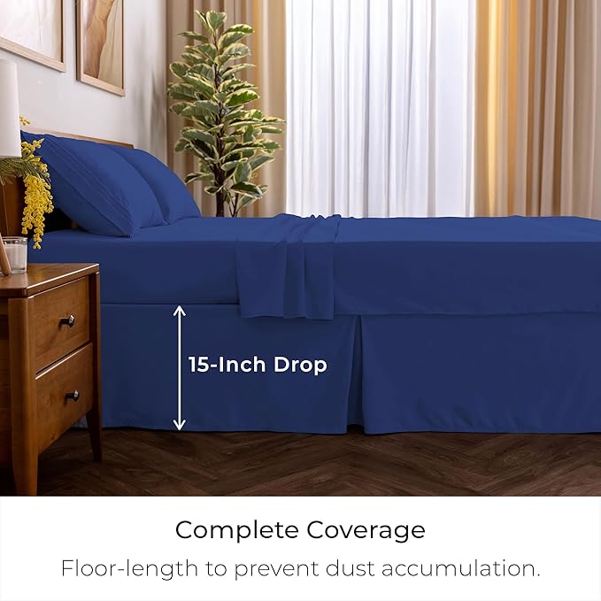 Mellanni Bed Skirt King Size - Bed Skirting - 15-Inch Tailored Drop Pleated Dust Ruffle - Hotel Luxury Bedding - Wrinkle, Fade, Stain Resistant - 1 Bedskirt (King, Royal Blue)