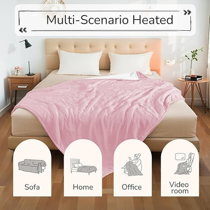 Electric Heated Blanket King Size 90"x100" - Dual-Sided with Microplush & Sherpa Fabric, 4 Heat Settings & 10 Hours Auto Off, Dual Controller, Machine Washable - Light Pink