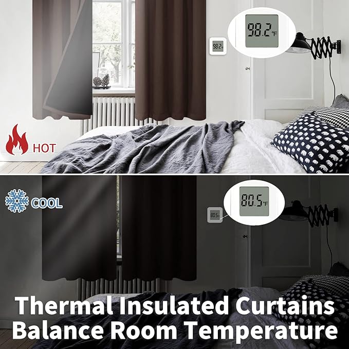 BGment Thermal Insulated 100% Blackout Curtains for Bedroom with Black Liner, Double Layer Full Room Darkening Noise Reducing Rod Pocket Curtain (42 x 84 Inch, Brown, 2 Panels)