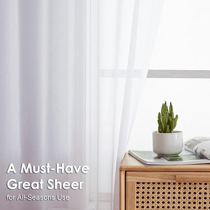OVZME White Sheer Curtains 45 Inch Long 2 Panels, Rod Pocket Voile Drapes for Small Windows, Each 42 by 45 Inches.