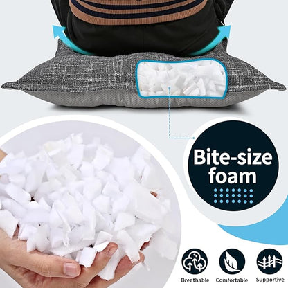 SINSOSSO Large Floor Pillow 22", Thickened Bite-Size Memory Foam Square Non-Slip Cushion for Office Back Support/Indoor Yoga/Chair Seat, Fashionable Color-Blocked Fabric & Washable, Light Gray, 1 PCS