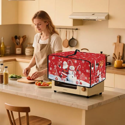 Christmas Toaster Oven Dust Cover Dustproof Smart Oven Air Fryer Microwave Cover with Side Pockets, Electric Appliance Protector for Kitchen, S, Santa Claus Snowman Candy Cane Red