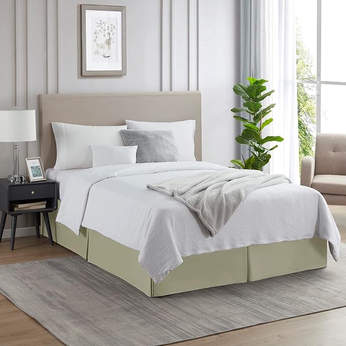 Nestl Green Bed Skirt Cal King Size - Cal King Bed Skirt 14 Inch Drop - Brushed Microfiber Bed Skirts - Hotel Quality Pleated Bed Skirt - Shrinkage & Fade Resistant