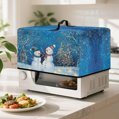 Microwave Oven Cover, Christmas Snowman Heat-Resistant Polyester Machine Protector Decorative Kitchen Appliance Covers Waterproof Microwave Oven Cover for Most Countertop Microwaves Blue