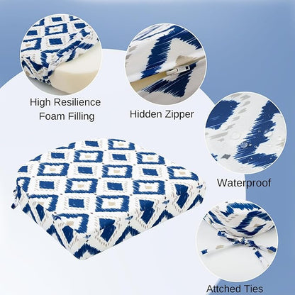 idee-home Outdoor Chair Cushions Set of 2, Thick 19" x 19" x 3" Outdoor Seat Cushions Patio Furniture Waterproof with Ties, Dining Pads