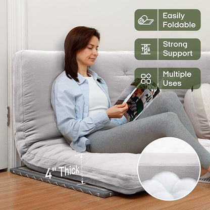 ZonLi Japanese Floor Futon Mattress Full Size 75"x 54", 100% Cotton Cover 4'' Thicken Tatami Mattress, Foldable Sleeping Pad, Portable Dormitory Tatami Mat, Roll Up Floor Lounger Bed for Adult