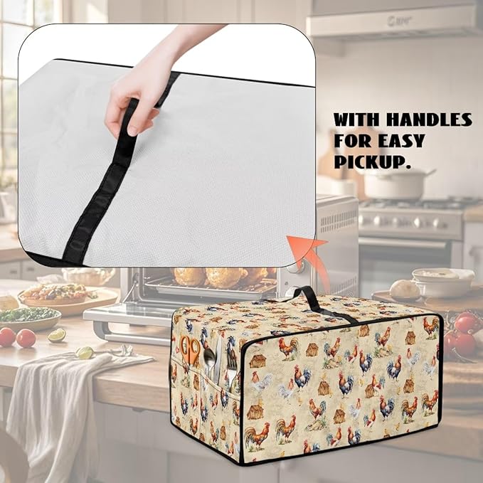 Rooster Chicken Chick Print Waterproof Toaster Oven Cover Heavy Duty Microwave Oven Dust Cover Dust-Proof Universal Kitchen Machine Covers Suitable for Most Microwave Ovens, S