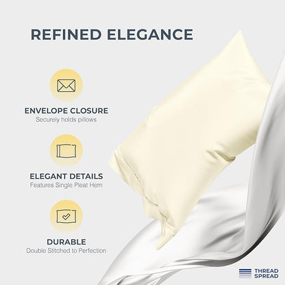 THREAD SPREAD 100% Egyptian Cotton Sheets Queen Size - 1500 Thread Count 4 PC Queen Sheet Set Egyptian Cotton, Sateen Weave Luxury Sheets Queen Size, High Thread Count Sheets, 17" Deep Pocket - Ivory
