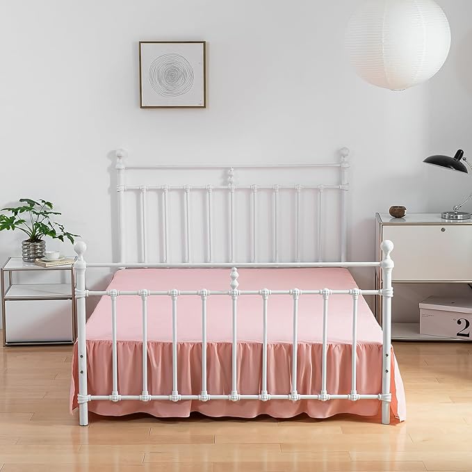 Bed Skirt Queen Size, Ruffled Bed Skirts with Split Corners, 12 Inch Drop Dust Ruffle Bed Skirt with Platform, 12 Inch, Peach, Queen