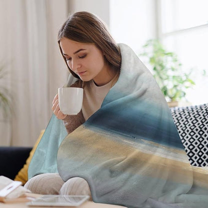 Fashion Gradient Blanket, Modern Art Abstract Blue Sea View Painting Strokes Pattern Soft Warm Cozy Plush Flannel Covers for Livingroom Bedroom Couch Chair Camping Travel Home Decor Tapestry 40x50in
