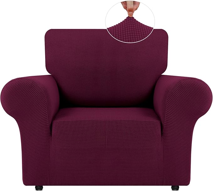 LURKA Stretch Chair Sofa Slipcovers 1 Piece Couch Covers for Sofa Furniture Protector Full Sofa Covers with Elastic Bottom for Kids and Dog (Small, Wine)