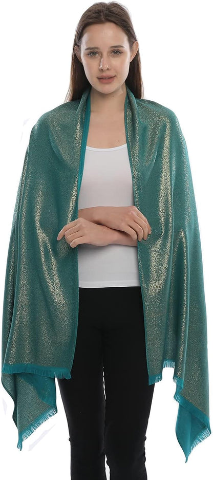 LMVERNA Women's Sparkling Metallic Soft Pashmina Shawls and Wraps Scarf in Solid Colors