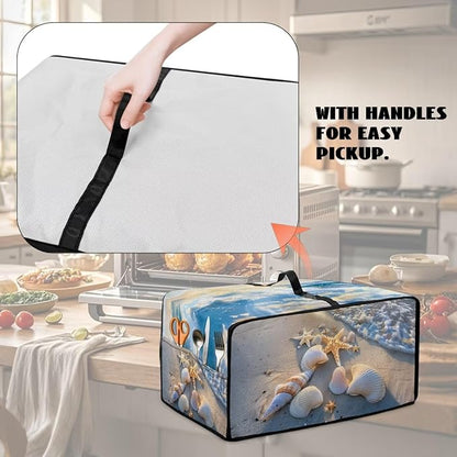 Air Fryer Toaster Oven Cover, Dust-Proof Small Kitchen Appliance Cover with Pockets, Kitchen Baking Accessories, S, 14.5 x 18.5 x 9 Inches, Beach Sea Shell Whelk Print